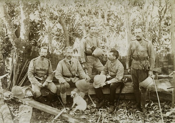General Wolseley at Kyaing-Kwintaung. General George Wolseley and other senior British Army officers pose for the camera inside the captured Kyaing-Kwintaung stockade. The stronghold was seized from the Saopha of Wuntho and his rebel supporters, who opposed British attempts to annex areas of Burma (Myanmar). Sagaing, Burma (Myanmar), 1891., Sagaing, Burma (Myanmar), South East Asia, Asia.