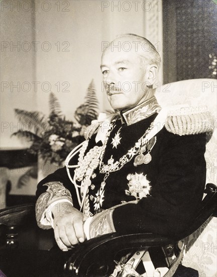 Portrait of Sir Richard Turnbull. Portrait of Sir Richard Turnbull (1909-1998), the last British colonial Governor of Tanganyika, pictured shortly after Tanzanian independence in full military regalia. Tanganyika (Tanzania), 1962. Tanzania, Eastern Africa, Africa.