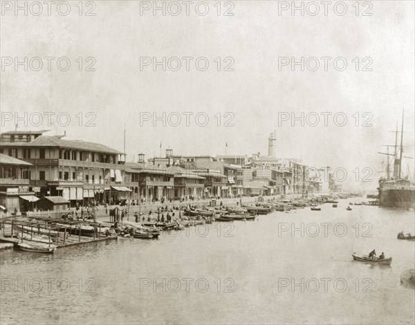 Entrance to the Suez Canal. View of the entrance to the Suez Canal. Port Said, Egypt, 1901. Port Said, Port Said, Egypt, Northern Africa, Africa.