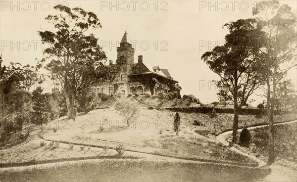 Government House at Marble Hill. View of Marble Hill's Government House, located in the Adelaide Hills of South Australia. Once the summer residence of the Governor of South Australia, Government House was later destroyed in the Black Sunday bushfire of 1955. Marble Hill, Australia, circa 1901. Marble Hill, South Australia, Australia, Australia, Oceania.