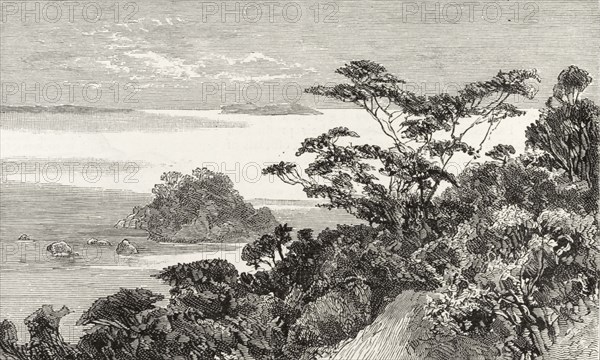 View of Lake Malawi. An illustration of Lake Malawi, sometimes known as Lake Nyasa, taken from a page of 'The Graphic' newspaper. Nyasaland (Malawi), circa 1889. Malawi, Southern Africa, Africa.