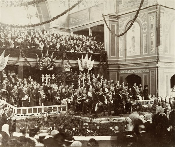Opening of the first Commonwealth Parliament of Australia. The Duke of Cornwall and York (later King George V), opens the first Commonwealth Parliament of Australia. Melbourne, Australia, 9 May 1901. Melbourne, Victoria, Australia, Australia, Oceania.