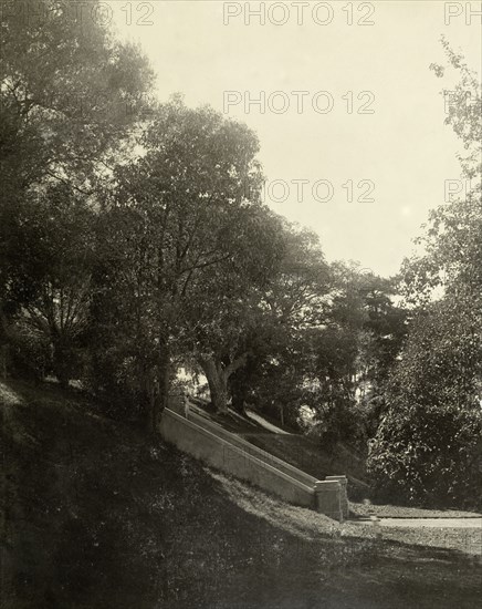 In the grounds of Government House, Perth. A stone staircase in the gardens of Perth's Government House. Perth, Australia, 1901. Perth, West Australia, Australia, Australia, Oceania.