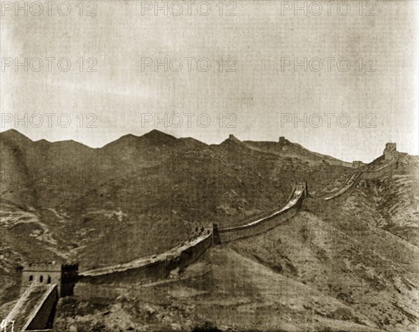 The Great Wall of China at Nankou Pass. View of the Great Wall of China, taken at Nankou Pass in the mountains of Manchuria. Built between 1560 and 1640 during the Chinese Ming Dynasty (1368-1644), the wall stretches for a distance of 6,352 kilometres (3,948 miles). Hebei Province, China, circa 1910., Hebei, China, People's Republic of, Eastern Asia, Asia.