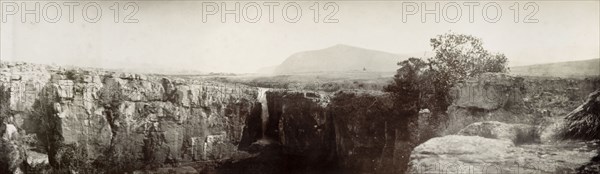 Sabie River waterfall. A view of a cliff along the Sabi River, with a waterfall cascading over the top. Sabie, Eastern Transvaal (Mpumalanga), South Africa, 1903. Sabie, Mpumalanga, South Africa, Southern Africa, Africa.
