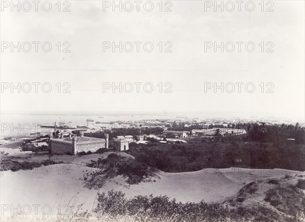 Port of Lourenco Marques. View of the port of Lourenco Marques (Maputo) and the Portuguese fort overlooking the Indian Ocean. Lourenco Marques (Maputo), Mozambique, 1905. Maputo, Maputo City, Mozambique, Southern Africa, Africa.