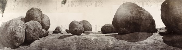 The grave of Cecil John Rhodes. The grave of Cecil John Rhodes (1853-1902), located on a hilltop in the Matopos Hills. Rhodes was the effective founder of the state of Rhodesia in southern Africa, which was named after him. Near Bulawayo, Rhodesia (Zimbabwe), circa 1904. Zimbabwe, Southern Africa, Africa.