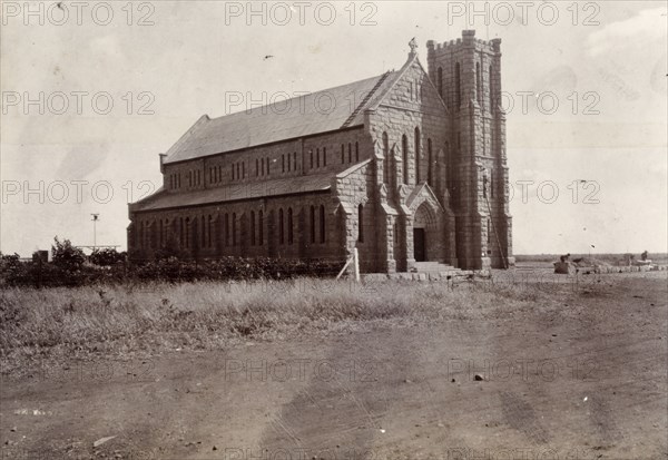 St Mary's RC Cathedral, Bulawayo. View of St Mary's Roman Catholic Cathedral in Bulawayo, showing its projecting square tower and north aisle. Bulawayo, Rhodesia (Zimbabwe), circa 1904. South Africa, Southern Africa, Africa.