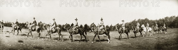 South African Constabulary parade. The South African Constabulary form a procession under the command of General Robert Baden-Powell (1857-1941). South Africa, circa 1903. South Africa, Southern Africa, Africa.