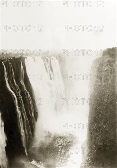 Victoria Falls. View of Victoria Falls, situated on the Zambezi River on the border between modern-day Zambia and Zimbabwe. Matabeleland, Rhodesia (Matabeleland North, Zimbabwe), circa 1900., Matabeleland North, Zimbabwe, Southern Africa, Africa.