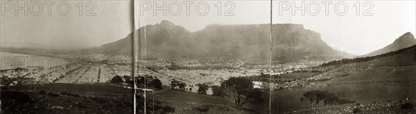 Cape Town and Table Mountain. Panoramic view over Cape Town looking towards the peaks of Table Mountain and Lion's Head. Cape Town, South Africa, circa 1897. Cape Town, West Cape, South Africa, Southern Africa, Africa.