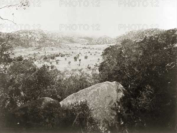 View across the Matopos Hills. View across the Matopos Hills, the scene of an indaba (council) between Cecil Rhodes and Matabele (Ndebele) leaders during the Matabele rebellion of 1896. Matabeleland, Rhodesia, (Matabeleland North, Zimbabwe), circa 1900., Matabeleland North, Zimbabwe, Southern Africa, Africa.
