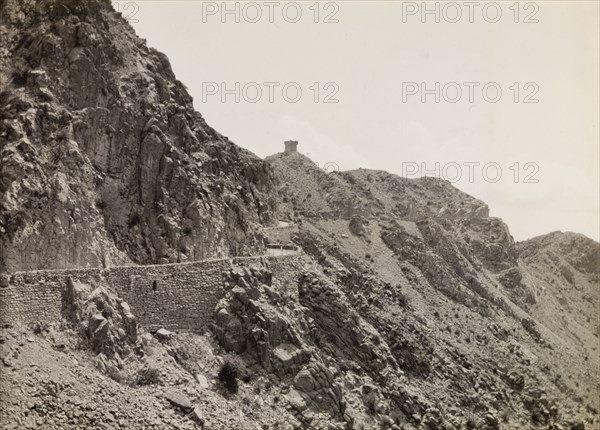 Kohat Pass at Khigana Mountain. View of Kohat Pass as it curves round Khigana Mountain, enroute from Kohat to Peshawar. Kohat, North West Frontier Province, India (Pakistan), circa 1927. Kohat, North West Frontier Province, Pakistan, Southern Asia, Asia.