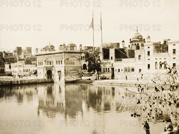 The Harimandir Sahib at Amritsar. View of the Harimandir Sahib, or Golden Temple, the most sacred gurdwara (Sikh temple) in all of Sikhism. Amritsar, Punjab, India, circa 1920. Amritsar, Punjab, India, Southern Asia, Asia.