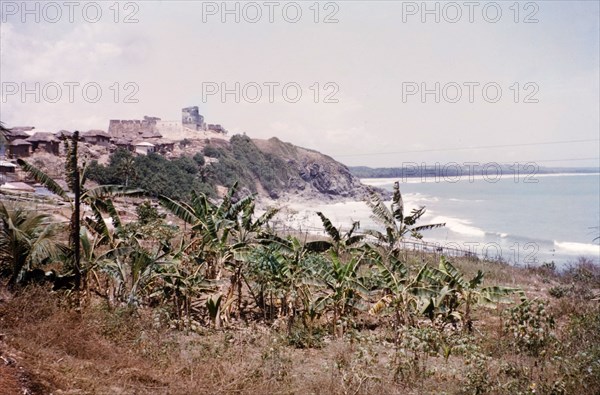 Ruins of Fort Amsterdam. Distant view of the ruins of Fort Amsterdam (Kormantin) at Abandze. Abandze, Ghana, circa January 1958. Abandze, Central (Ghana), Ghana, Western Africa, Africa.