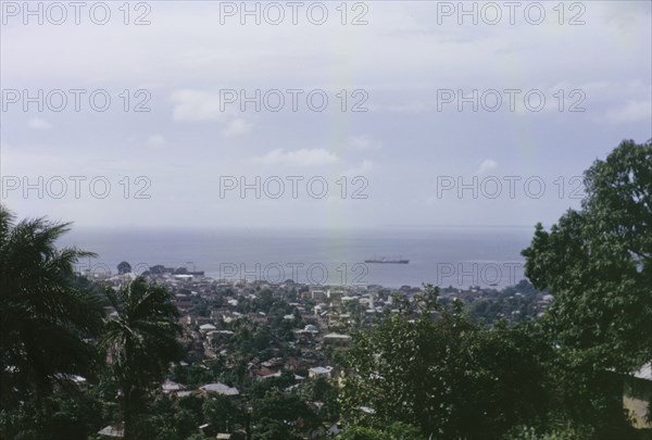 View over Freetown. View from Fourah Bay over the city and harbour of Freetown. Freetown, Sierra Leone, circa 1960. Freetown, West (Sierra Leone), Sierra Leone, Western Africa, Africa.