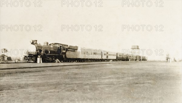 Uganda Railways steam train. A Uganda Railways steam train travelling along the Mombasa to Kisumu railway line. Uganda, circa 1925. Uganda, Eastern Africa, Africa.