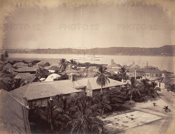 Fort Henderson from Port Royal, Jamaica. View from Port Royal looking towards Fort Henderson. Jamaica, circa 1891. Jamaica, Caribbean, North America .
