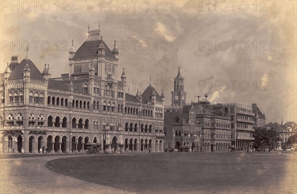 Elphinstone College, Bombay. Elphinstone College in downtown Bombay, one of the oldest colleges in the University of Bombay educational system. The college was named after Lord Mountstuart Elphinstone (1779-1859), Governor of Bombay between 1819 and 1827. Bombay (Mumbai), India, circa 1883. Mumbai, Maharashtra, India, Southern Asia, Asia.