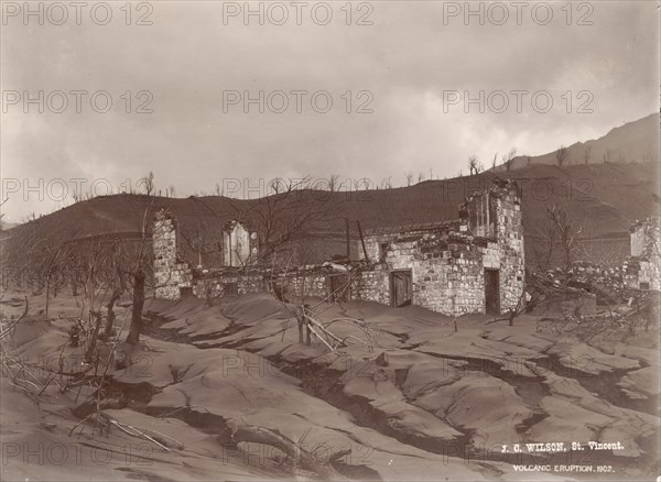 After the eruption of Soufriere . The ruins of Richmond Great House, destroyed and buried in volcanic ash following the eruption of Soufriere on 8 May 1902, which killed over 1,600 people. St Vincent, 1902., St Vincent and the Grenadines, Caribbean, North America .