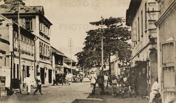 Broad Street, Lagos. View down Broad Street, a commercial road in Lagos. Lagos, Nigeria, circa 1925. Lagos, Lagos, Nigeria, Western Africa, Africa.