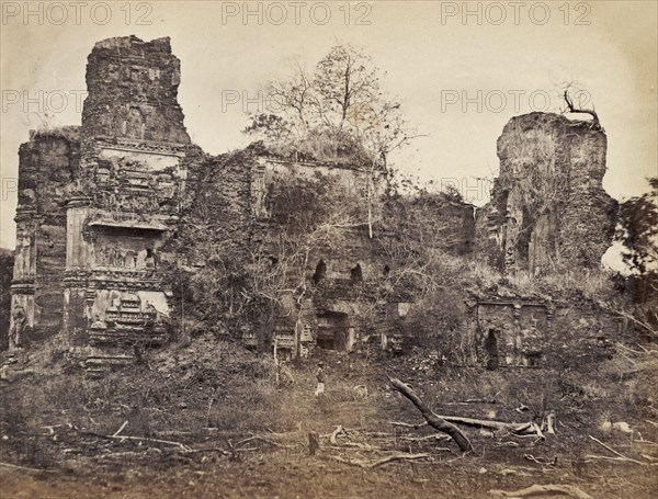 Ruins at Polonnaruwa. A ruined temple at Polonnaruwa, the capital city of the ancient Kingdom of Polonnaruwa. North Central Province, Ceylon (Sri Lanka), circa 1865., North Central, Sri Lanka, Southern Asia, Asia.