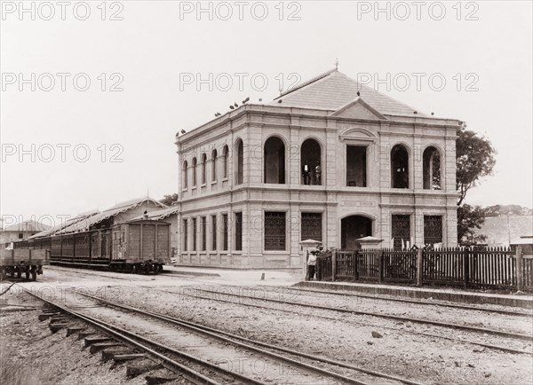 Trinidad Government Railway office building. View of the Trinidad Government Railways office building. Port of Spain, Trinidad, circa 1912. Port of Spain, Trinidad and Tobago, Trinidad and Tobago, Caribbean, North America .