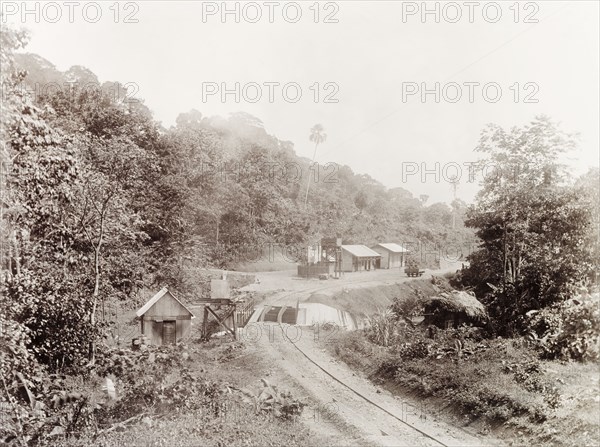 Construction of Brasso Caparo railway station. View along a section of railway track built by Trinidad Government Railways through Caparo Valley, to the construction site of Brasso Caparo railway station. Brasso Caparo, Trinidad, circa 1912., Trinidad and Tobago, Trinidad and Tobago, Caribbean, North America .