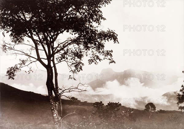 Nilgiri Hills. View of the mist covered Nilgiri Hills, part of the Western Ghats mountain range. Malabar District (Kerala), India, March 1908., Kerala, India, Southern Asia, Asia.