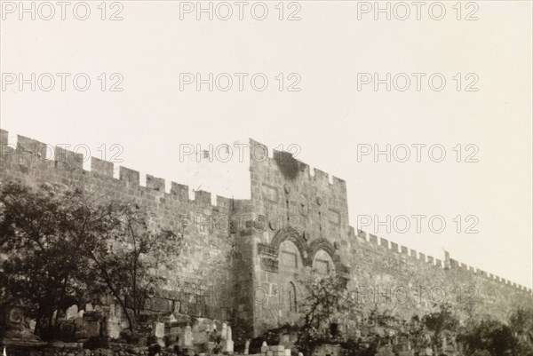 The Golden Gate, Jerusalem. View of the Golden Gate on the eastern section of Jerusalem's old city walls. Jerusalem, British Mandate of Palestine (Israel), circa 1942. Jerusalem, Jerusalem, Israel, Middle East, Asia.