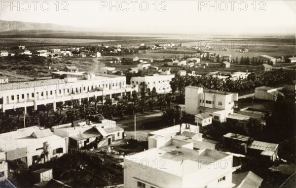 Afula, Israel. View over the main shopping district in the city of Afula. Afula, British Mandate of Palestine (Israel), circa 1942. Afula, North (Israel), Israel, Middle East, Asia.