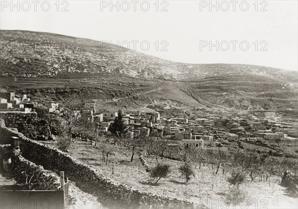 Silat al Dahar, Palestine. View over the Palestinian village of Silat al Dahar, situated in a mountain valley near the city of Nablus. British Mandate of Palestine (West Bank, Middle East), circa 1938., West Bank, West Bank (Palestine), Middle East, Asia.