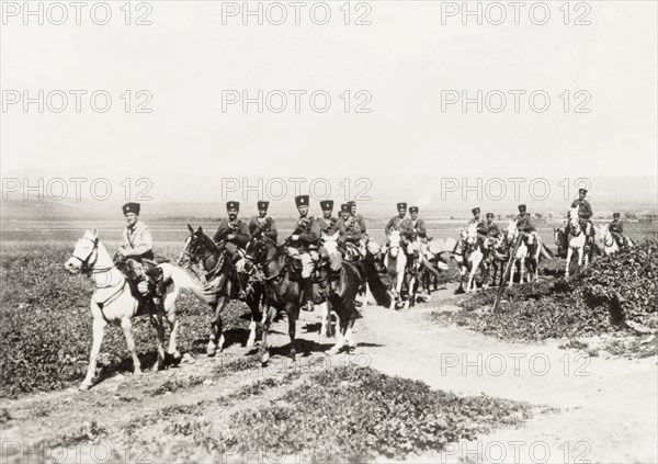 Police patrolling Gaza, 1938. A squadron of the Palestine Police Force patrols the outskirts of Gaza during the period of the Great Uprising (1936-39). Gaza, British Mandate of Palestine (Gaza Strip, Middle East), circa 1938., Middle East, Asia.