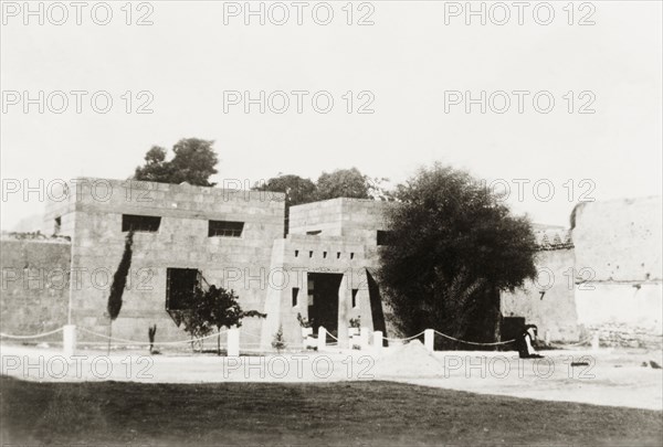 Fort in Gaza. View of two square watchtowers at the entrance to a fort in Gaza. Gaza, British Mandate of Palestine (Gaza Strip, Middle East), circa 1938., Middle East, Asia.