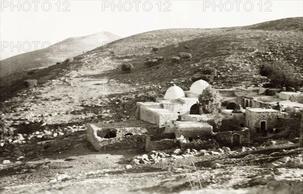 Mosque in the Judean Hills. View of an ancient Arab mosque situated in the Judean Hills. Judea, British Mandate of Palestine (West Bank, Middle East), circa 1938., Middle East, Asia.