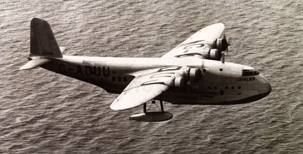 A BOAC flying boat. A Short Empire flying boat, used by the British Overseas Airways Corporation (BOAC) for civilian flights between Poole, England and Calcutta, India. Location unknown, October 1947.