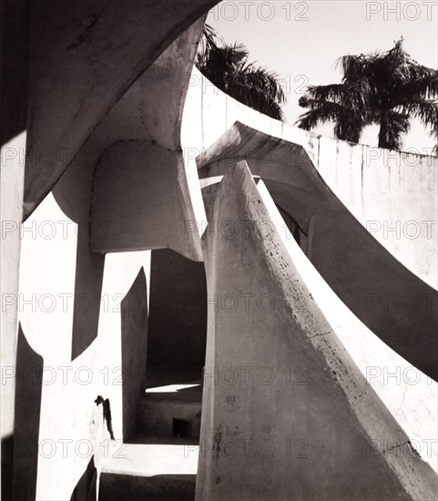 Jayaprakas Yantra at Yantra Mandir, Delhi. Interior shot of the Jayaprakas Yantra at Yantra Mandir (or Jantar Mantar), an astronomical observatory built by Maharajah Jai Singh II in the early 18th century. Delhi, India, 1943. Delhi, Delhi, India, Southern Asia, Asia.