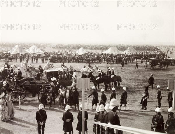 Coronation Durbar camp, 1903. View across the bustling Coronation Durbar camp. Delhi, India, circa 1 January 1903. Delhi, Delhi, India, Southern Asia, Asia.