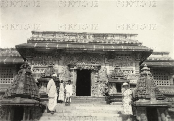 Chennakesava Temple. View of the ornately carved facade of Chennakesava Temple, a 12th century Vaishnava temple built by King Vishnuvardhana of the Hoysala dynasty. Belur, Mysore State (Karnataka), India, circa 1937., Karnataka, India, Southern Asia, Asia.