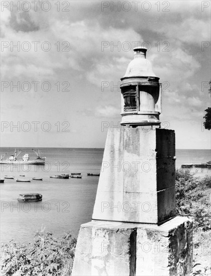 Roseau lighthouse, Dominica. The beacon of Roseau lighthouse overlooks the bay. Roseau, Dominica, 1965. Roseau, St Andrew (Dominica), Dominica, Caribbean, North America .