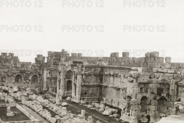 Roman ruins at Baalbek. Part of the monumental Roman ruins at Baalbek, once one of the largest colonies in the Roman Empire and originally known as Heliopolis. Baalbek, French Mandate of Lebanon (Lebanon), April 1944. Baalbek, Beqaa, Lebanon, Middle East, Asia.