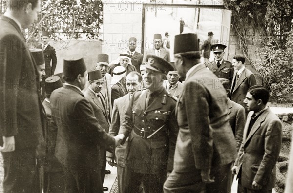 Lord Gort arrives in Gaza. Arab officials greet Lord Gort, the newly appointed High Commissioner of Palestine and Transjordan, on his arrival in Gaza. Gaza, British Mandate of Palestine (Gaza Strip, Middle East), 4 December 1944. Gaza, Gaza Strip, Gaza Strip (Palestine), Middle East, Asia.