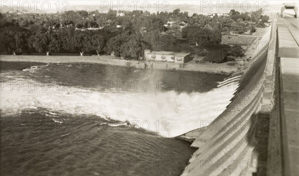 Aswan Low Dam. View across the Aswan Low Dam on the River Nile. Aswan, Egypt, February 1945. Aswan, Aswan, Egypt, Northern Africa, Africa.