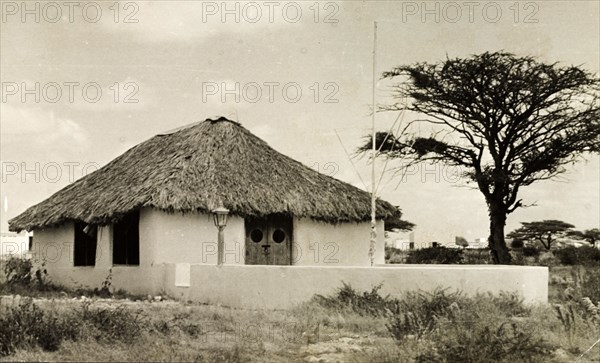 Royal Wajir Yacht Club. Exterior view of the clubhouse of the Royal Wajir Yacht Club. Wajir, Northern Frontier District (North Eastern Province), Kenya, circa 1959. Wajir, North East (Kenya), Kenya, Eastern Africa, Africa.