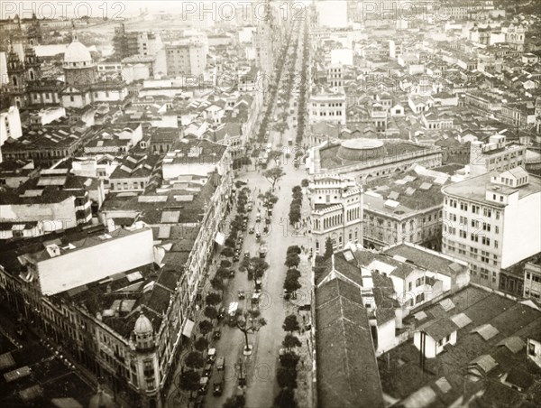 Avenue Rio Branco, Rio de Janeiro. The Avenue Rio Branco, a wide city street lined with trees that runs through the centre of Rio de Janeiro. Rio de Janeiro, Brazil, circa 1931. Rio de Janeiro, Brazil, Brazil, South America, South America .