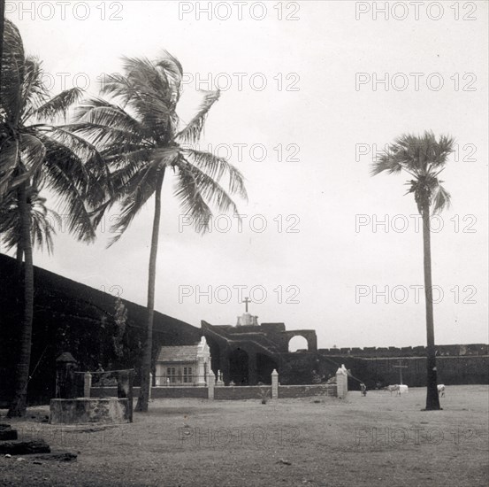 Interior of the old fort on Diu Island. Interior shot of the old fort on Diu Island, built by the Portuguese during the mid 16th century. Diu Island, Daman and Diu, India, circa 1937. Diu, Daman and Diu, India, Southern Asia, Asia.