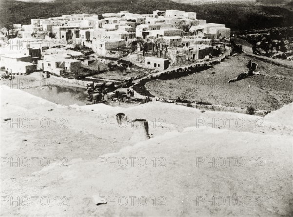 Palestinian village of Suhmata. View of the Palestinian village of Suhmata. Described in an original caption as a ?place of trouble?, this was probably a stronghold for Palestinian Arab dissidents during the Great Uprising (1936-39). The village was later depopulated during the 1948 Arab-Israeli War. Suhmata, Upper Galilee, British Mandate of Palestine (Northern Israel), circa 1938., North (Israel), Israel, Middle East, Asia.
