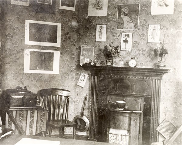 Study room at Eastbourne College. Interior of a senior study room in the boy's boarding house at Eastbourne College. Eastbourne, England, circa 1923. Eastbourne, Sussex, England (United Kingdom), Western Europe, Europe .