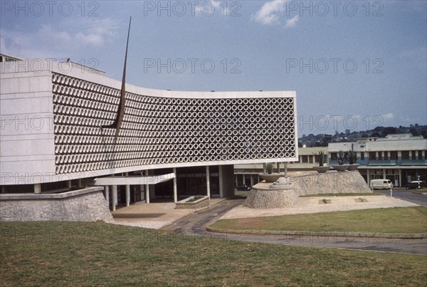 The National Theatre building, Kampala. The new National Theatre building in Kampala, a component of the Uganda National Cultural Centre (UNCC) that was established by an Act of Parliament and inaugurated in 1959. Kampala, Uganda, 1960. Kampala, Central (Uganda), Uganda, Eastern Africa, Africa.
