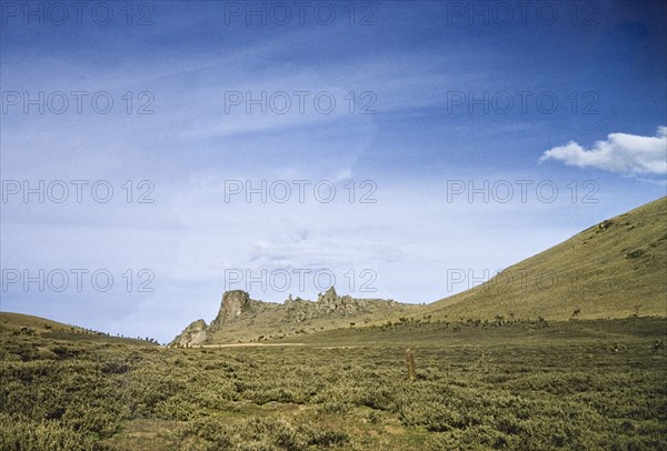 Inside the crater of Mount Elgon. View from inside the crater of Mount Elgon. East Uganda, 26 December 1955., East (Uganda), Uganda, Eastern Africa, Africa.